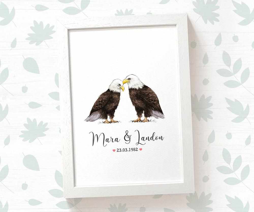 Personalized Eagle Couple A4 Framed Print Featuring Newlywed Names And Date For A Unique Wedding Gift
