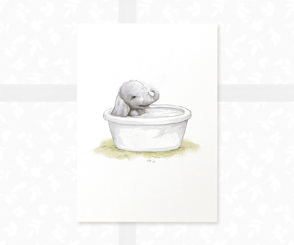 New Baby Shower Gift Safari Jungle Nursery Decor Animal Wall Art Elephant Bath Print Boy Girl