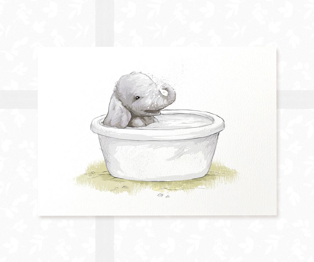 New Baby Shower Gift Safari Jungle Nursery Decor Animal Wall Art Elephant Bath Print Gender Neutral