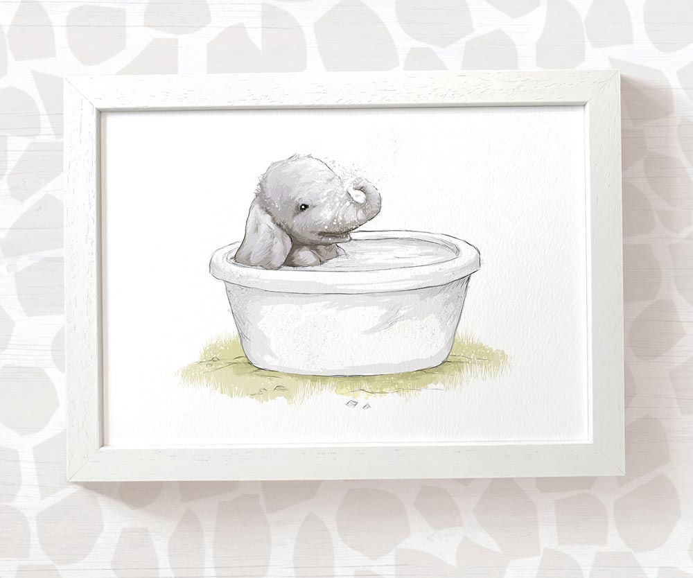 New Baby Gift Safari Nursery Decor Childrens Animal Wall Art Elephant Bath Print Newborn First Birthday