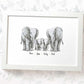 White framed A4 family portrait of 4 elephants with personalised names for the perfect birthday gift for mum