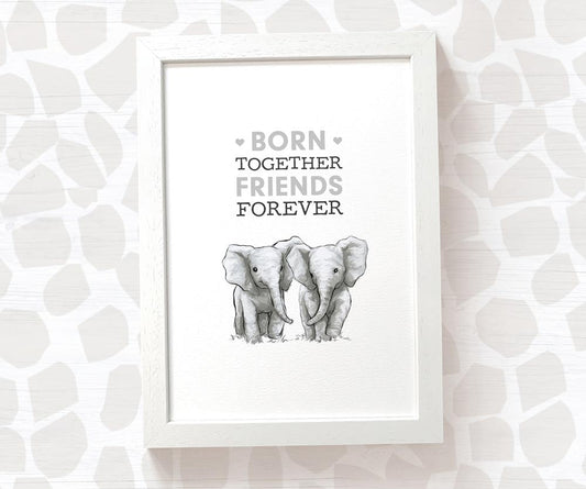 Twin Baby Shower Gift Safari Jungle Nursery Decor Animal Wall Art Elephant Print Newborn Gender Neutral
