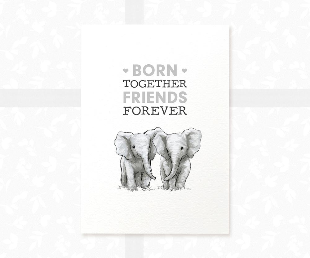 Newborn Baby Shower Gift Safari Nursery Decor Kids Animal Wall Art Elephant Print First Birthday Framed