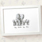 Elephant family portrait featuring grandma with grandchildren and personalised names for the best grandparent gift