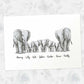 Printed A4 family of 7 elephants personalised with names for a special mothers day present