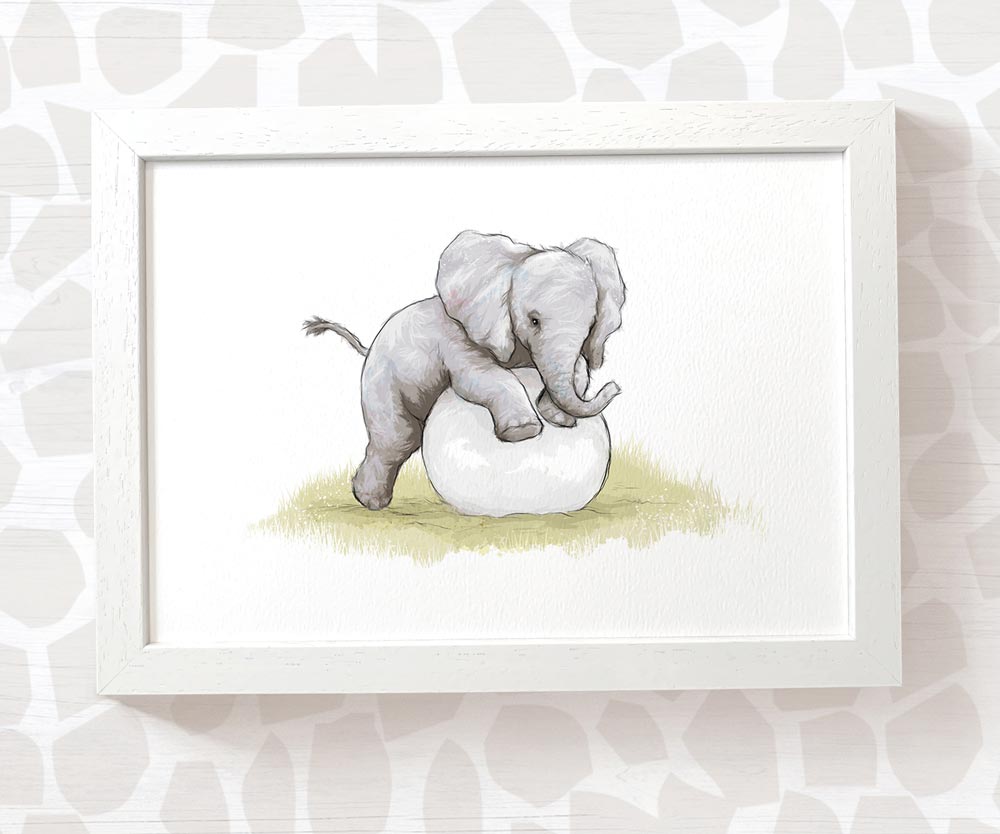 New Baby Gift Elephant with Ball Print Safari Nursery Decor Wall Art –  Pawprint Illustration