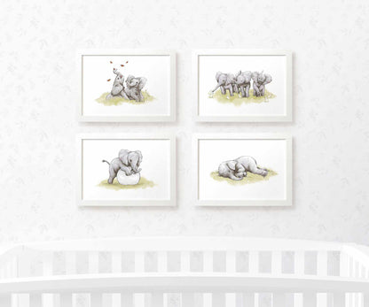 Safari Nursery Prints New Baby Shower Gift Boy Girl Elephant Animal Wall Art Set Playroom Decor