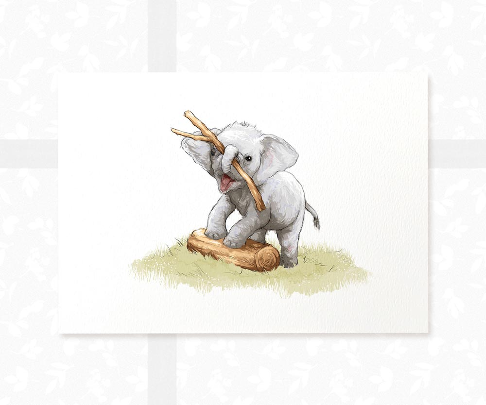 New Baby Gift Elephant with Ball Print Safari Nursery Decor Wall Art –  Pawprint Illustration