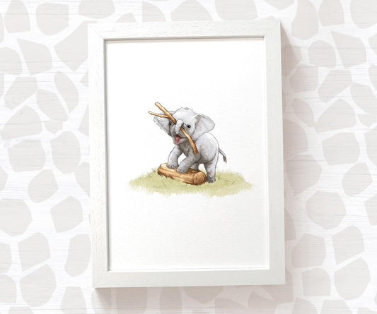 New Baby Gift Safari Nursery Decor Childrens Animal Wall Art Elephant Print Playroom Newborn First Birthday 