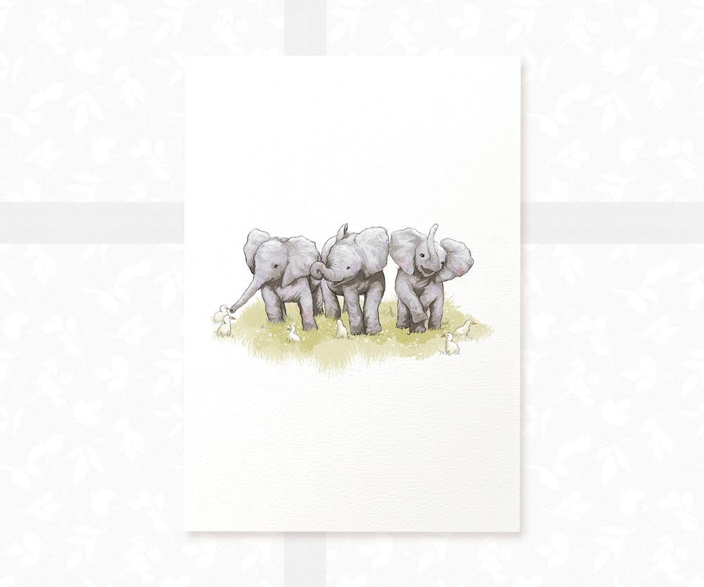 Triplet Baby Shower Gift Safari Jungle Nursery Decor Animal Wall Art Elephant Print Newborn Boy Girl