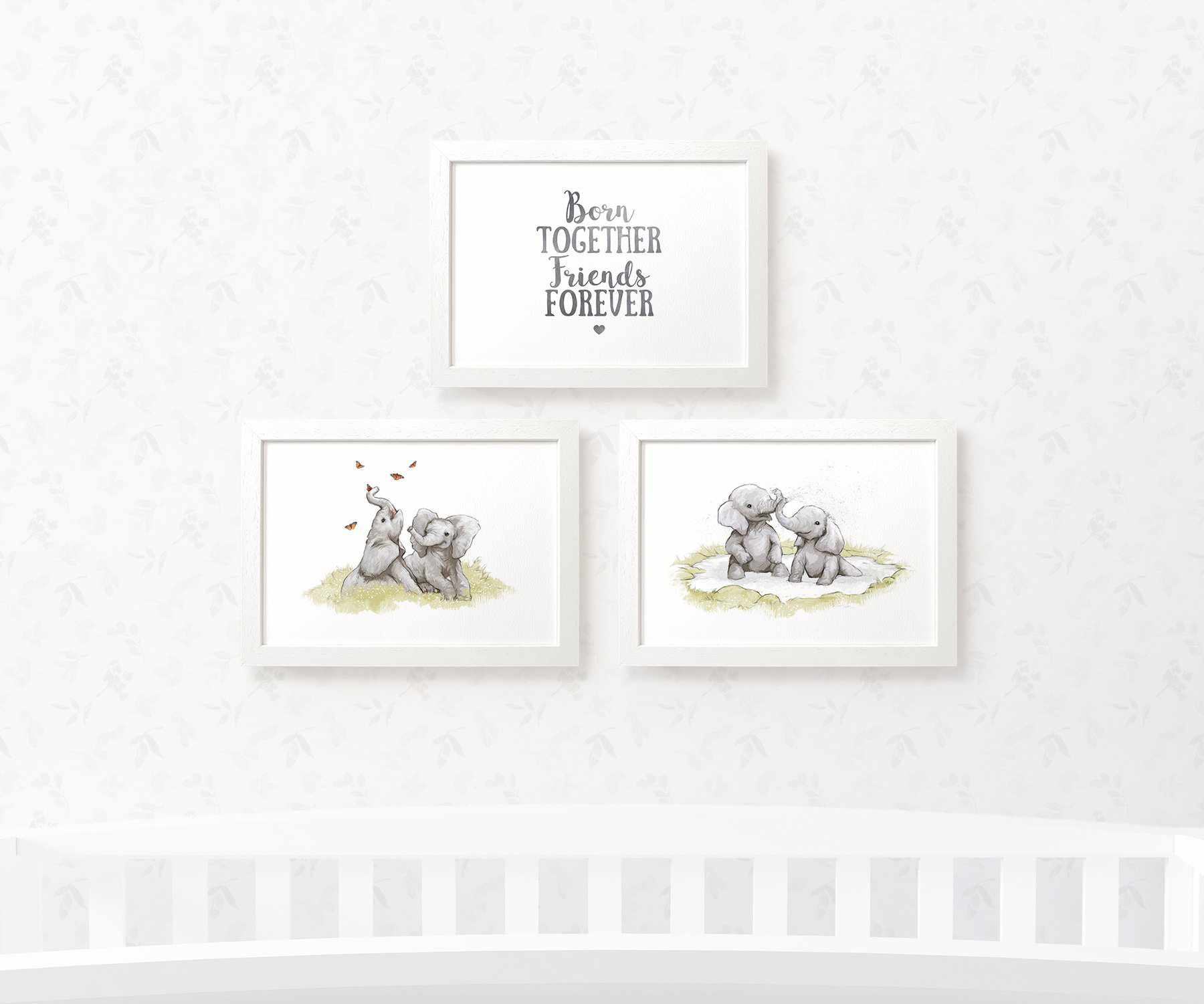 Safari Nursery Prints Twin New Baby Shower Gift Ideas Elephant Wall Art Set Playroom Decor UK