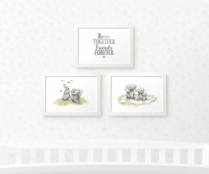 Safari Nursery Prints Twin New Baby Shower Gift Ideas Elephant Wall Art Set Playroom Decor UK