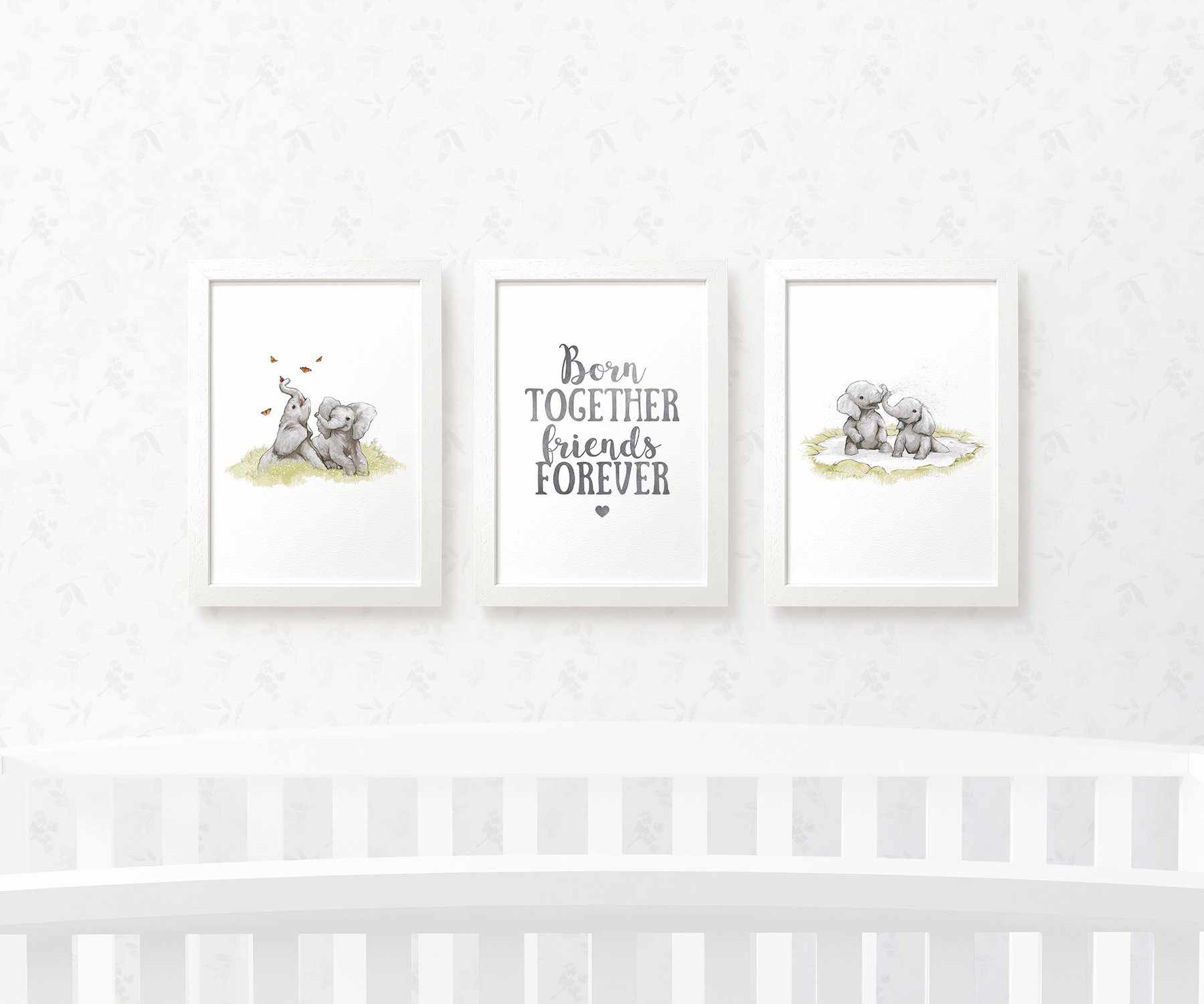 Safari Nursery Prints Twin New Baby Shower Gift Ideas Elephant Animal Wall Art Set Playroom Decor
