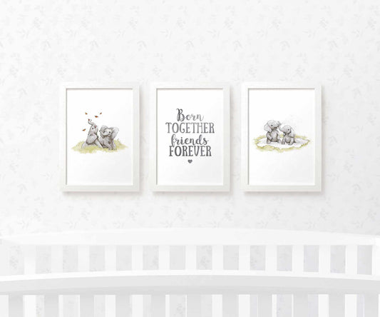 Safari Nursery Prints Twin New Baby Shower Gift Ideas Elephant Animal Wall Art Set Playroom Decor