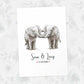 Two Elephants A4 Unframed Print Customized With Names And Date For 14 Years Ivory Anniversary Gift