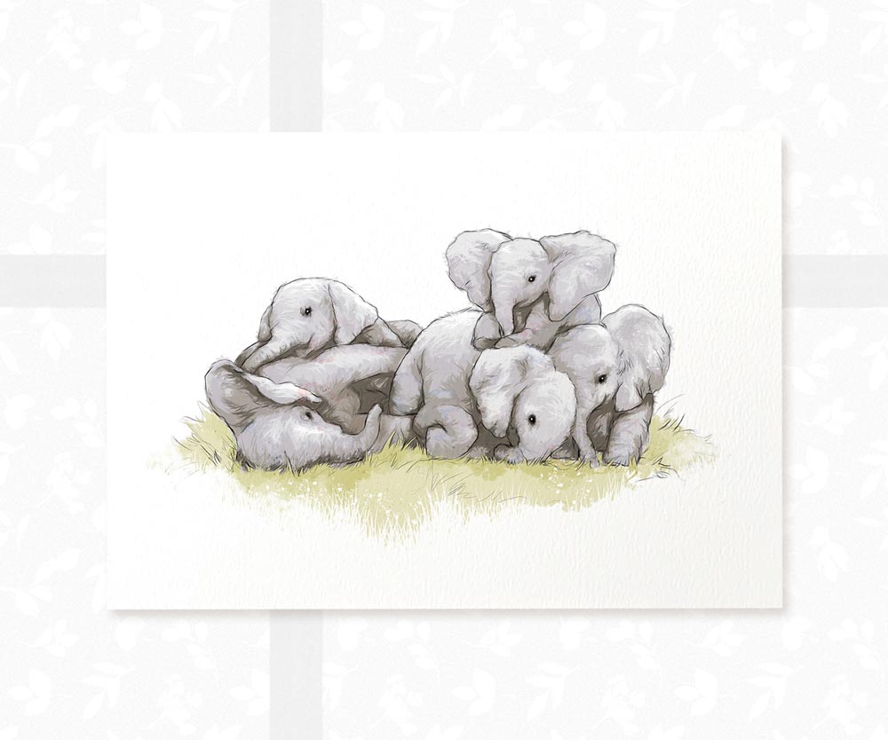 Elephant Nursery Prints New Baby Shower Gift Christening Boy Girl Animal Wall Art Set Childrens Room