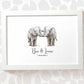 Elephant Couple A4 Framed Print Personalized With Names And Date For An Exceptional First Anniversary Gift Idea