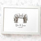 Personalized Elephant Couple A4 Framed Print Featuring Names and Date For A Special First Anniversary Gift