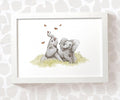 Elephants and Butterflies Nursery Print for Twins