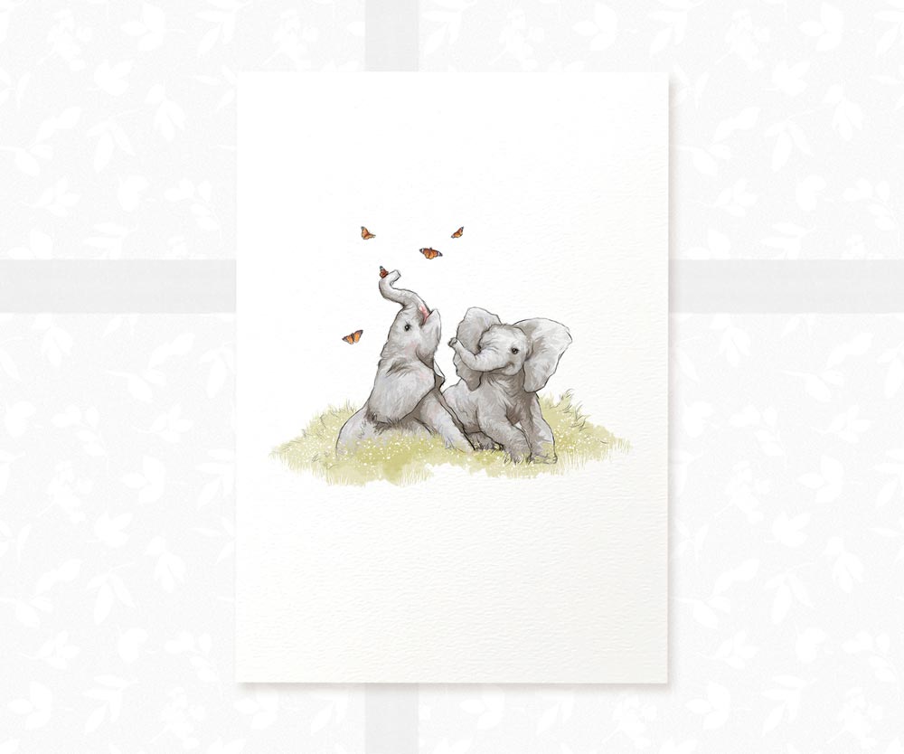 Twin Baby Shower Gift Safari Jungle Nursery Decor Animal Wall Art Elephant Print Newborn Boy Girl