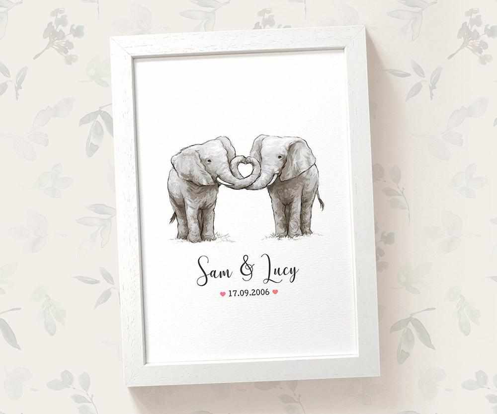 Personalized Elephant Couple A3 Framed Print Featuring Names And Date For A Memorable 50th Anniversary Gift For Parents