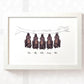 Fivve baby bats framed A3 family print with names for a unique baby shower gift