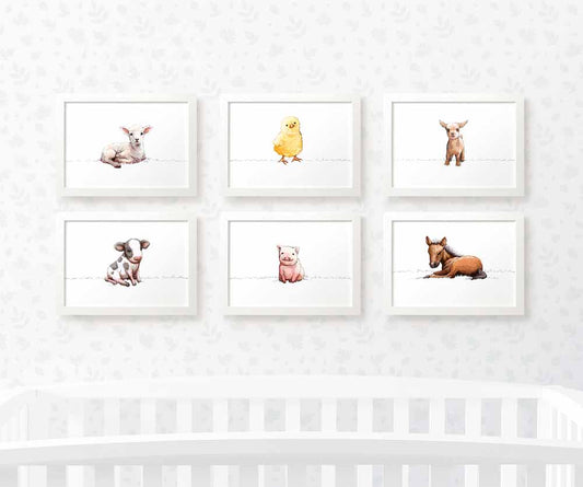 Farm Animal Nursery Prints New Baby Shower Gift Boy Girl Wall Art Set Playroom Decor UK