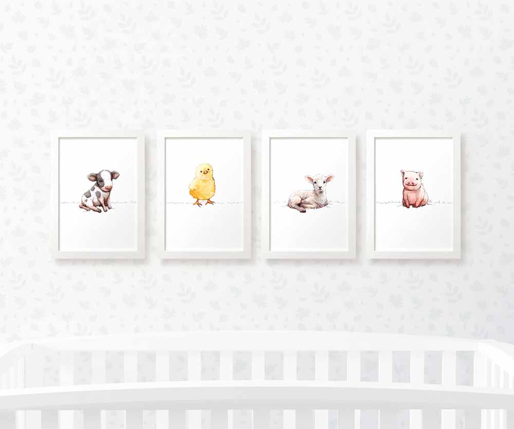 Farm Animal Nursery Prints New Baby Shower Pregnancy Gift Boy Girl Wall Art Set Newborn Playroom