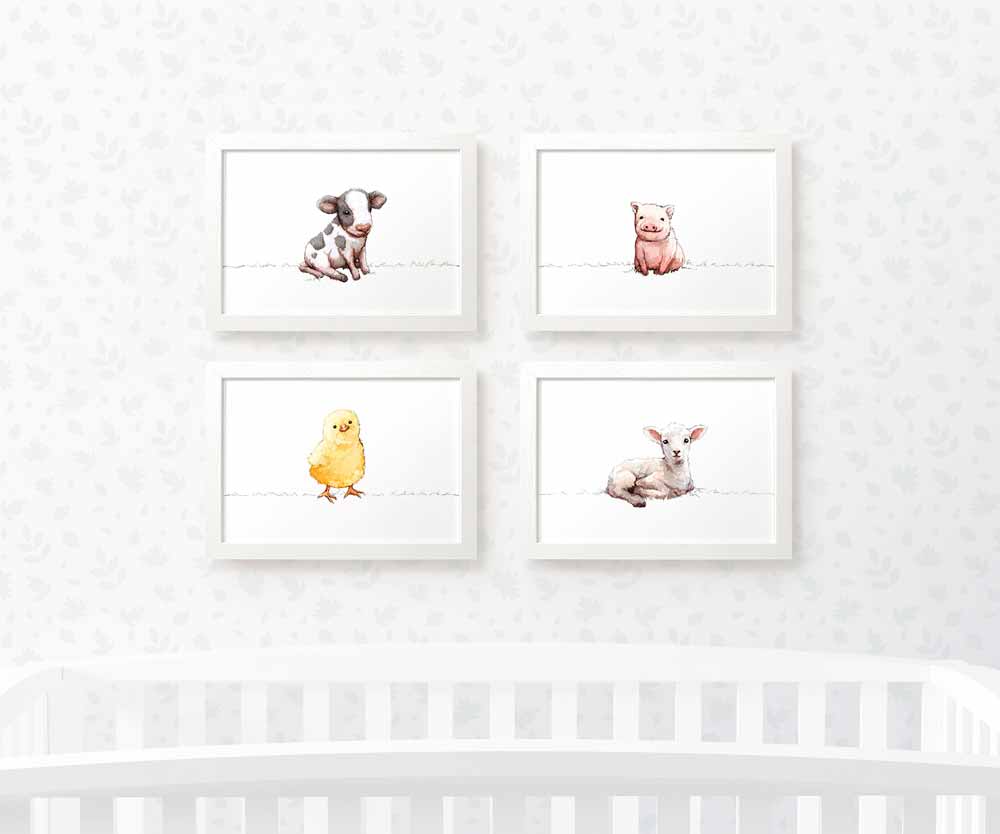Farm Animal Nursery Prints New Baby Shower Gift Boy Girl Wall Art Set Playroom Decor UK