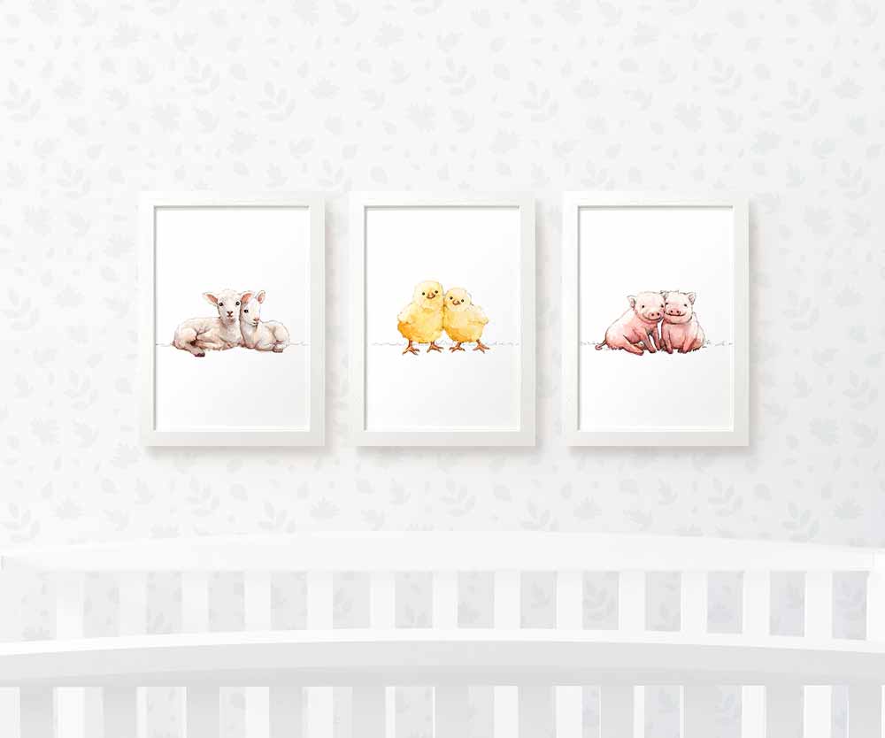 Farm Animal Nursery Prints Twin New Baby Shower Pregnancy Gift Ideas Wall Art Set Newborn Playroom