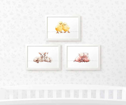 Farm Animal Nursery Prints Twin New Baby Shower Gift Ideas Wall Art Set Playroom Decor UK