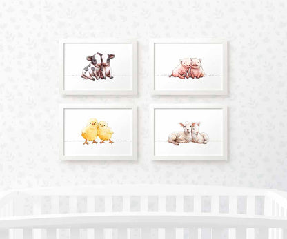 Farm Animal Nursery Prints Twin New Baby Shower Gift Ideas Wall Art Set Playroom Decor UK