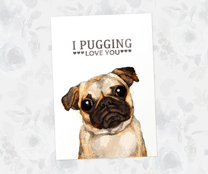 Fawn Pug Wall Art Print "I Pugging Love You" | Dog Art Prints