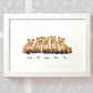 Five baby foxes framed A3 family print with names for a unique baby shower gift