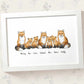 Printed and framed A4 family of 7 foxes personalised with names for a special mothers day present