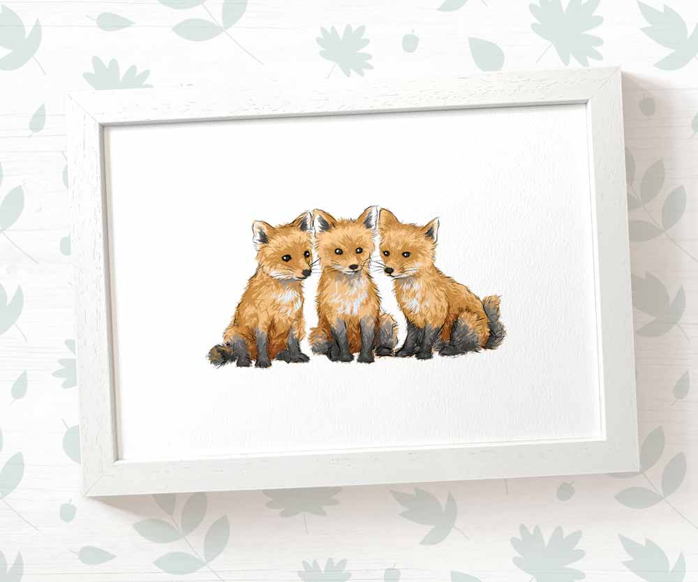 Triplet Foxes Woodland Nursery Art Print | Children's Wall Art