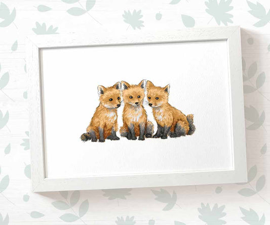Foxes Woodland Animal Nursery Print for Triplets