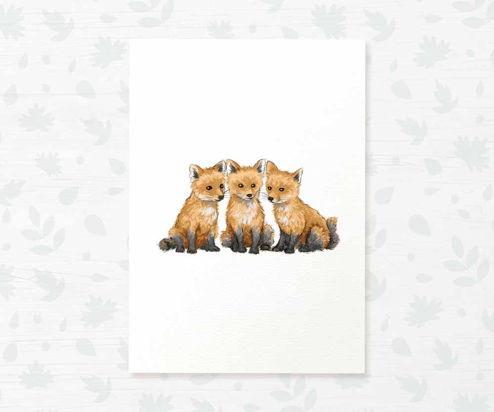 Woodland Nursery Prints Triplet New Baby Shower Gift Ideas Fox Animal Wall Art Set Playroom Decor