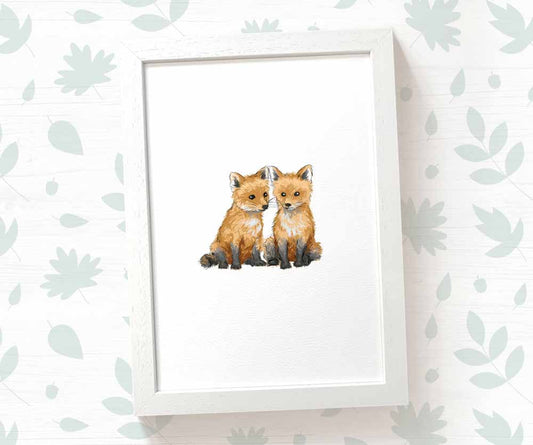 Twin Foxes Woodland Nursery Art Print | Children's Wall Art