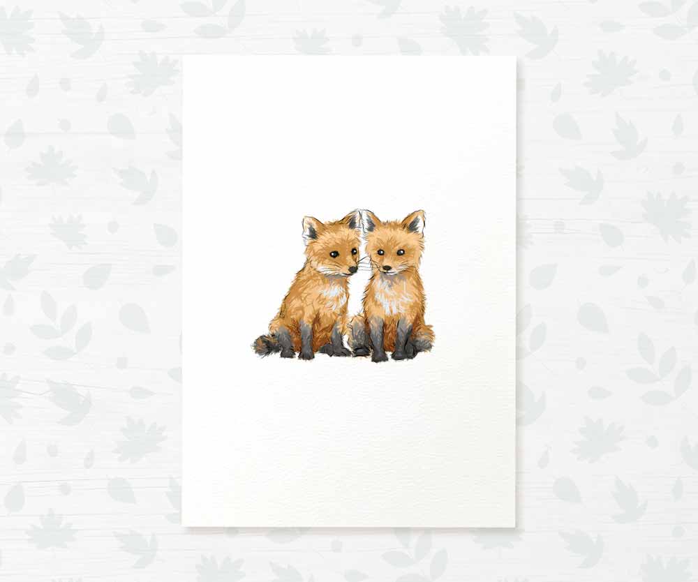 Woodland Nursery Prints Twin New Baby Shower Gift Ideas Fox Animal Wall Art Set Playroom Decor