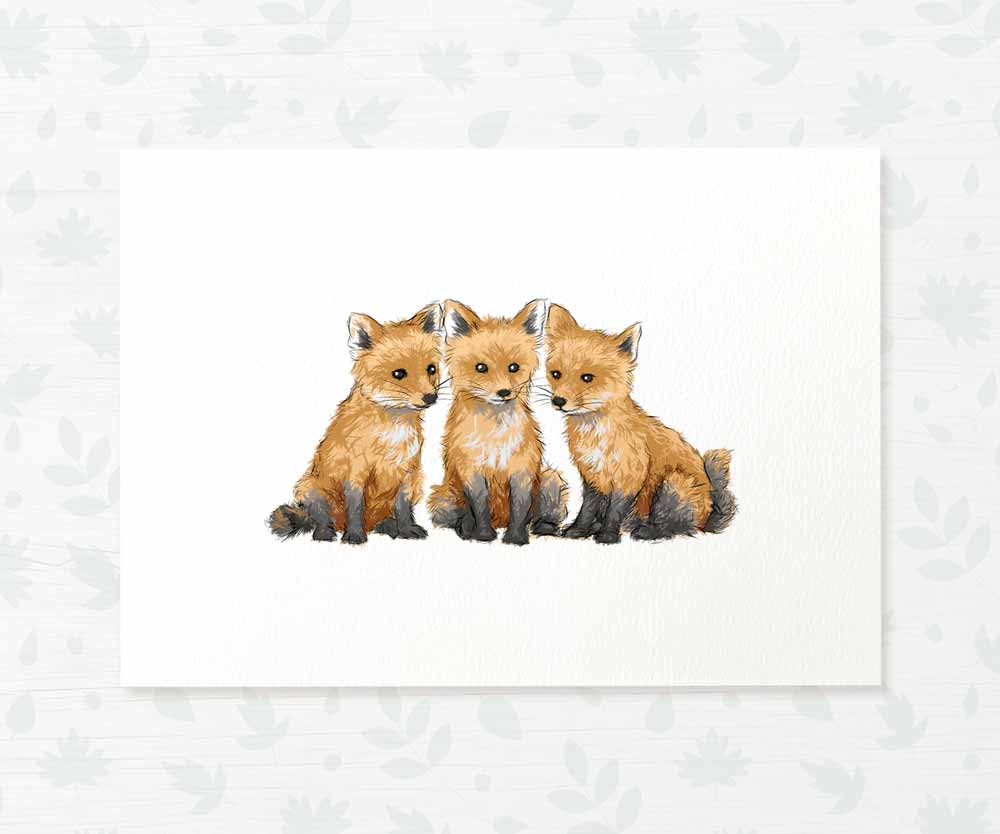 Triplet Foxes Woodland Nursery Art Print | Children's Wall Art
