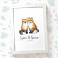 Fox Couple A4 Framed Print Personalized With Names And Date For An Exceptional First Anniversary Gift Idea
