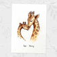 Printed A4 illustration of a giraffe family of 2 personalised with names for a special mothers day present