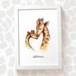 Giraffe mother and baby print with any message displayed in an A4 white wood frame for a thoughful gift for mum