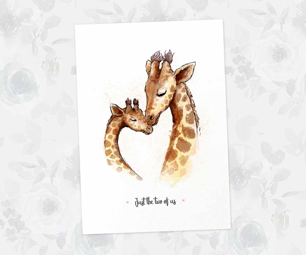 Giraffe family art print personalised with a message for a special mothers day present