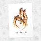 Printed A4 illustration of a giraffe family of 3 personalised with names for a special mothers day present