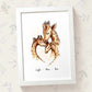 Giraffe family of 3 portrait personalised with names displayed in an A4 white wood frame for a thoughful gift for mum