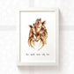 Giraffe family of 5 portrait personalised with names displayed in an A4 white wood frame for a thoughful gift for mum