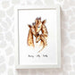 Giraffe family portrait personalised with 3 names displayed in an A4 white wood frame for a thoughful gift for mum