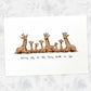 Printed A4 illustration of a giraffe family of 8 personalised with names for a special mothers day present